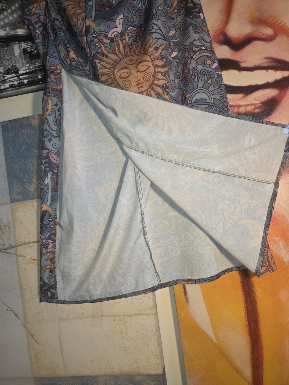 ROMWE Brown & Teal Sun Motif Midi Skirt W/ Quarter Cut And Disguised Back zipper - Picture 7 of 13